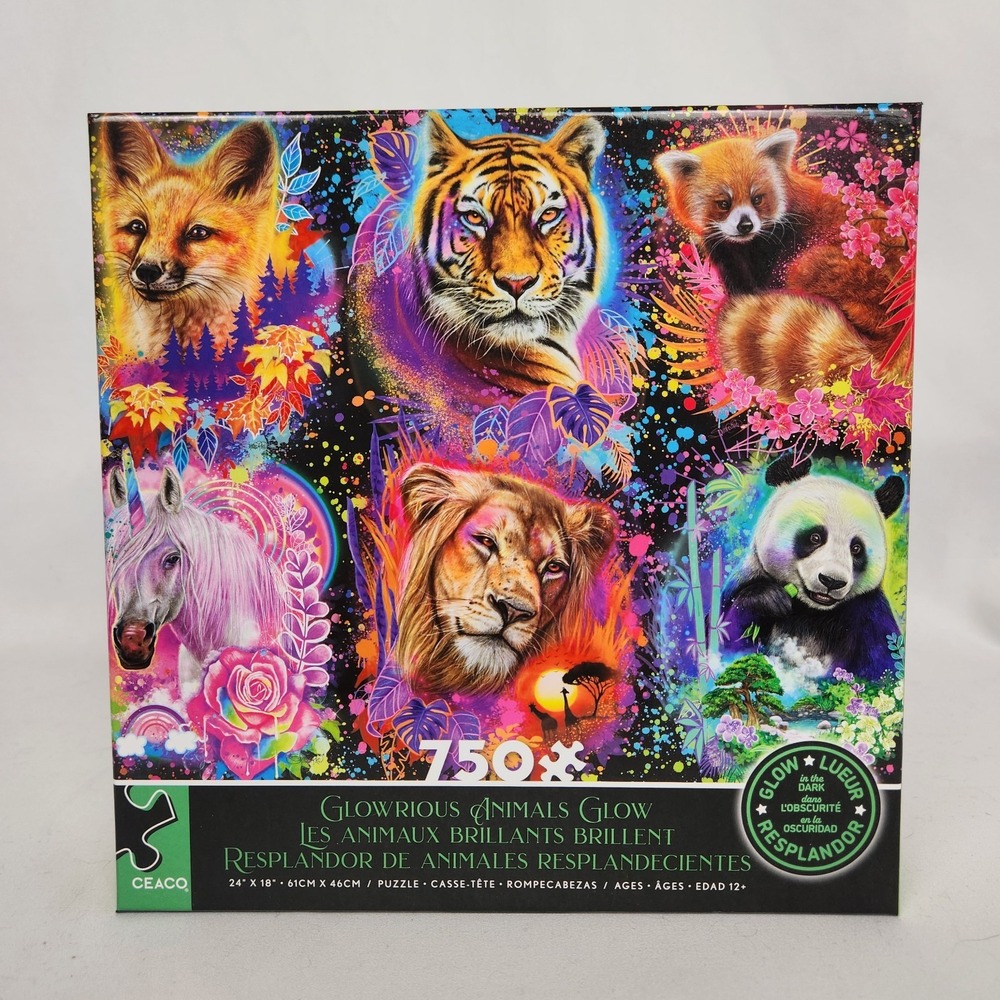 New Sealed Ceaco "Glowrious Animals‎ Glow" 750 pc Glow in the Dark puzzle